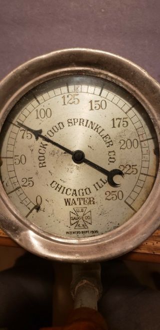 ANTIQUE VINTAGE ROCKWOOD SPRINKLER CO.  WATER GAUGE CHICAGO ILL.  PATENT 1906 2