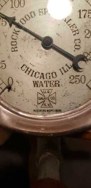 ANTIQUE VINTAGE ROCKWOOD SPRINKLER CO.  WATER GAUGE CHICAGO ILL.  PATENT 1906 3