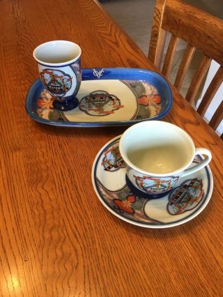 Vintage Japanese Arita Ware Coffee And Tea Caddie Set With Dutch Voc Motif
