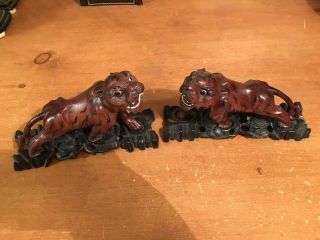 Antique Chinese Wooden Tigers Two Of Them