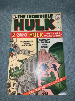 Extremely Rare " The Incredible Hulk " Comic Volume 1 4 - November 1962