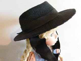 Antique Black Hat For Bisque Doll w Adjustable Chin Strap Child ' s by Jean Allen 2