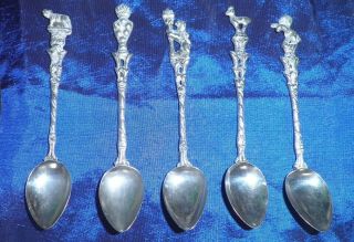 Set Of 5 Vintage Italian 800 Standard Silver Espresso Coffee Spoon Ornate Small