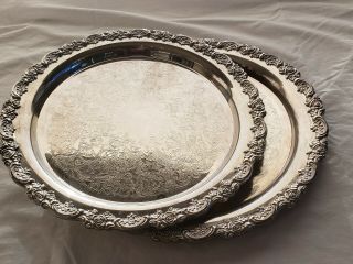 Vintage Oneida Silver Plate 15 Round Tray Rose Floral (2) Trays