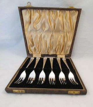 A Fine Set Of 6 Art Deco Silver Plated Cake Forks - Reg Number - Hard Box