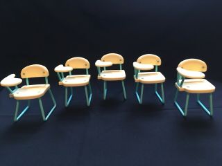 5 Vtg Mattel Barbie School Desks Chairs Yellow Classroom Furniture Mattel 1990