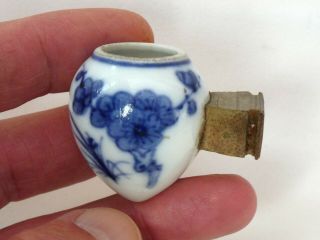 Antique Chinese Blue & White Porcelain Bird Feeder Three Friends Of Winter Qing