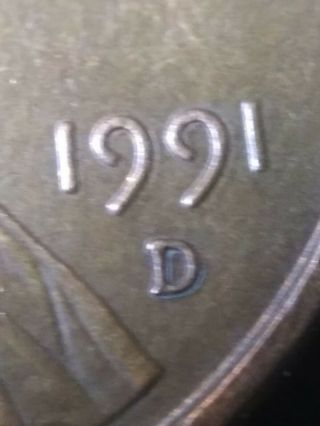 1991 - D Lincoln Cent Double Die Obverse Ddo Rare Ddo A Variety