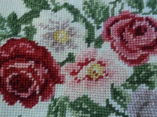 Vintage Needlepoint Pillow Case Red / Pink Rose 14x14