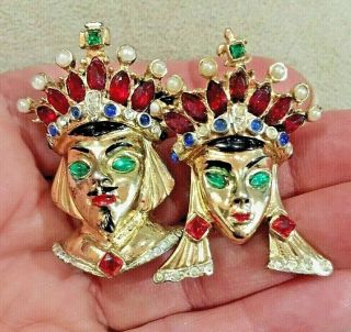 Rare Colorful Coro King & Queen Sterling Vermeil Duette Pin