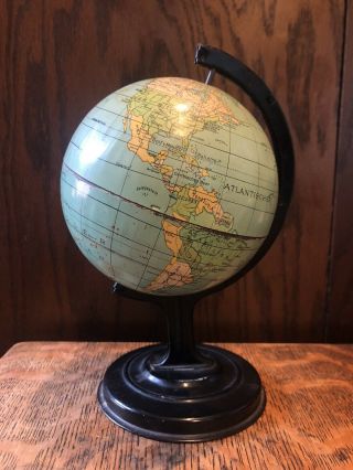 Small Vintage Metal Globe In German