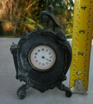 Antique Miniature Brass Bronze Metal Wind Up Clock