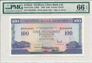 Ulster Bank Ltd.  Ireland - Northern 100 Pounds 1990 Rare.  Pmg 66epq