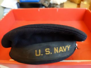 Antique U.  S.  Navy Ww2 Sailor Cap Wool Hat Uniform Military 6 3/4 Beret Vintage