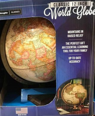 Replogle 12 Inch World Classic Series Globe Raised Relief Map Hardwood Base