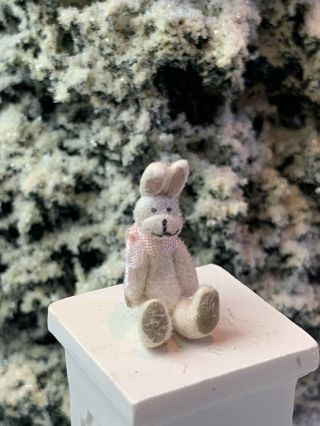 Vintage Miniature Dollhouse ARTISAN Toy Tiniest White Rabbit Felted Over Clay 2