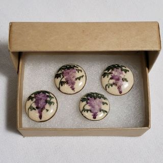 Purple Wisteria Satsuma Buttons Porcelain Hand Painted 4 Four Gold Antique