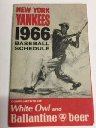 1966 York Yankees Pocket Schedule Ballantine Beer Nrmt White Owl Rare