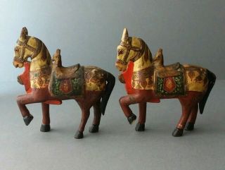 Vintage Antique Asian Indian Painted Wood Horses.