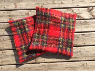 Antique Vintage Scottish Mohair Christmas Plaid Pillow Covers For Lodge Cabin
