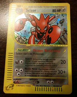 Pokemon Tcg Card Scizor - H21/h32 - Holo Rare Aquapolis Never Played Nm/mint