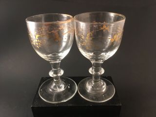 Set Of 2 Antique 19th Century Small Wine Goblets Blown Glass Rough Pontil