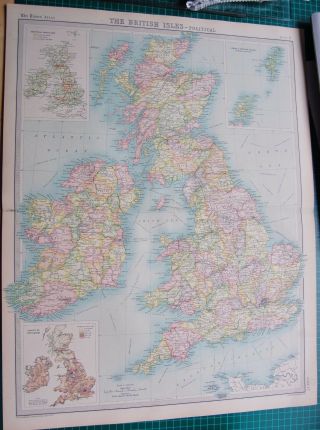 1922 Large Antique Map - British Isles - Political Map