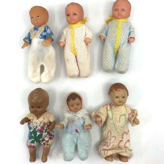 Dollhouse Doll X 6 Baby 1950s 70s Rubber Vinyl Plastic 4in One Ari Germany Vtg