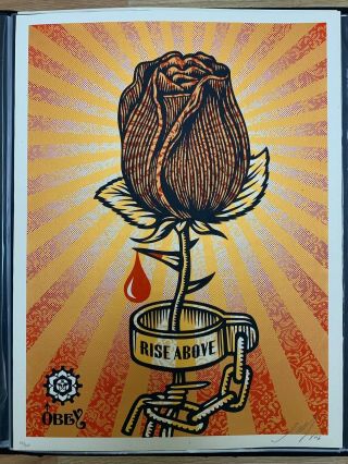 Obey Shepard Fairey Rose Shackle Rise Above 2006 18x24 " Rare Print 80 Of 300