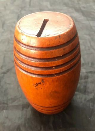 Old Vintage Wooden Treen Barrel Money Saving Pot,  Tip Jar,  Home Bar