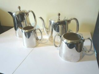 Silver Plated Epns Tea Coffee Pots Sugar Milk Tea Service 4pc Hard Soldered Deco