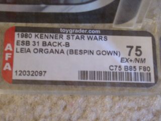 Vintage Star Wars 1980 Kenner AFA 75 PRINCESS LEIA BESPIN GOWN ESB BACK CARD MOC 3