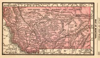 1888 Miniature Antique Montana State Map Rare Size Vintage Map Of Montana 7033
