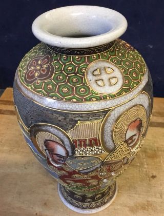 Antique c19th Japanese Satsuma Moriage Vase Depicting Deities Gilt Enamel 8 