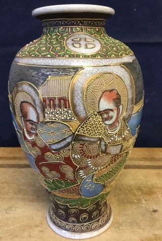Antique c19th Japanese Satsuma Moriage Vase Depicting Deities Gilt Enamel 8 
