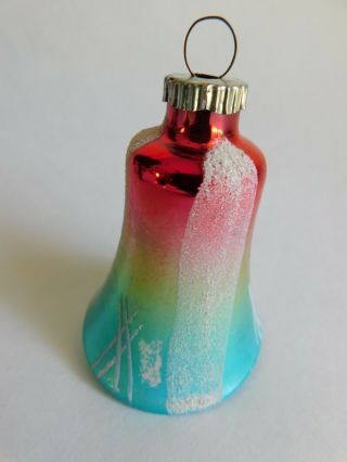 Antique Mouth Blown Glass Bell Ornament Multi Colors White Glitter West Germany 2
