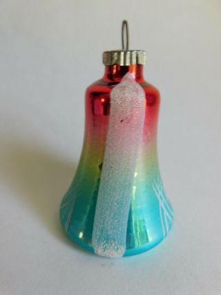 Antique Mouth Blown Glass Bell Ornament Multi Colors White Glitter West Germany 3