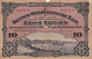 10 Rupien Vg Banknote From German East Africa 1905 Pick - 2 Extra Rare