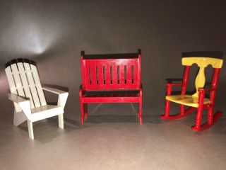 1950’s Renwal Ideal Plastic Dollhouse Furniture Adirondack,  Bench,  Rocker