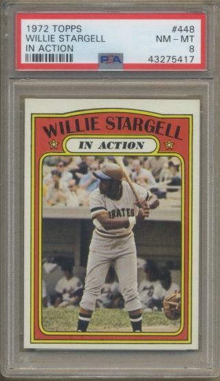 1972 Topps 448 Willie Stargell In Action Psa 8 - Perfectly Centered - Rare