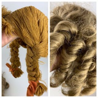 Vintage Doll Wigs (one Yarn Pigtails & One Curly Synthetic Hair)