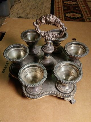 Antique Vintage Silverplate 6 Egg Cup Set With Tray