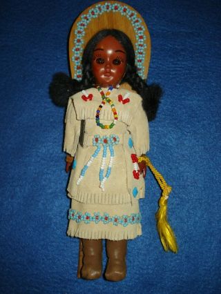 Vintage Carlson Sacagawea Native American Indian Doll And Papoose W/ Carlson Tag