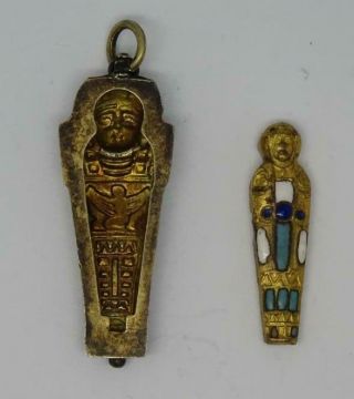 Art Deco Silver Egyptian Revival Miniature Opening Sarcophagus & Mummy Charm A/f
