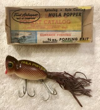 Fishing Lure Fred Arbogast Brown Scale 3/8oz Hula Popper Tackle Box Crank Bait