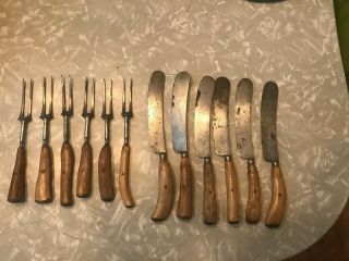 Antique Vintage Globe Ibbotson Brothers Knife Knives Forks Flatware Hand Carved