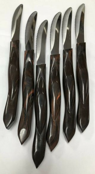Rare Vintage Cutco Set Of 6 Steak Knives Mid Century Modern Flatware Atomic Age