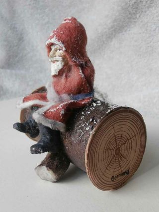 Rare Antique German SANTA Claus on a LOG Candy Container 2