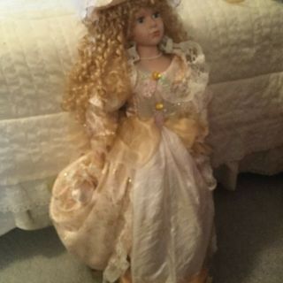 Victorian Porcelain Doll With Blonde Hair.  30 Inches Approx