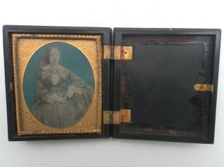 Union Cased Antique Daguerreotype ? Ambrotype ? Tinted Photograph Lady Seated
